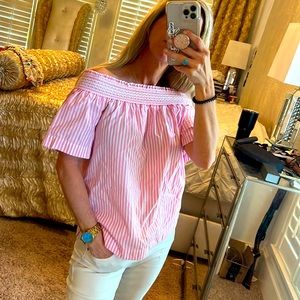 Vineyard Vines Pink Summer Vacation Stripe Off Shoulder Top Small